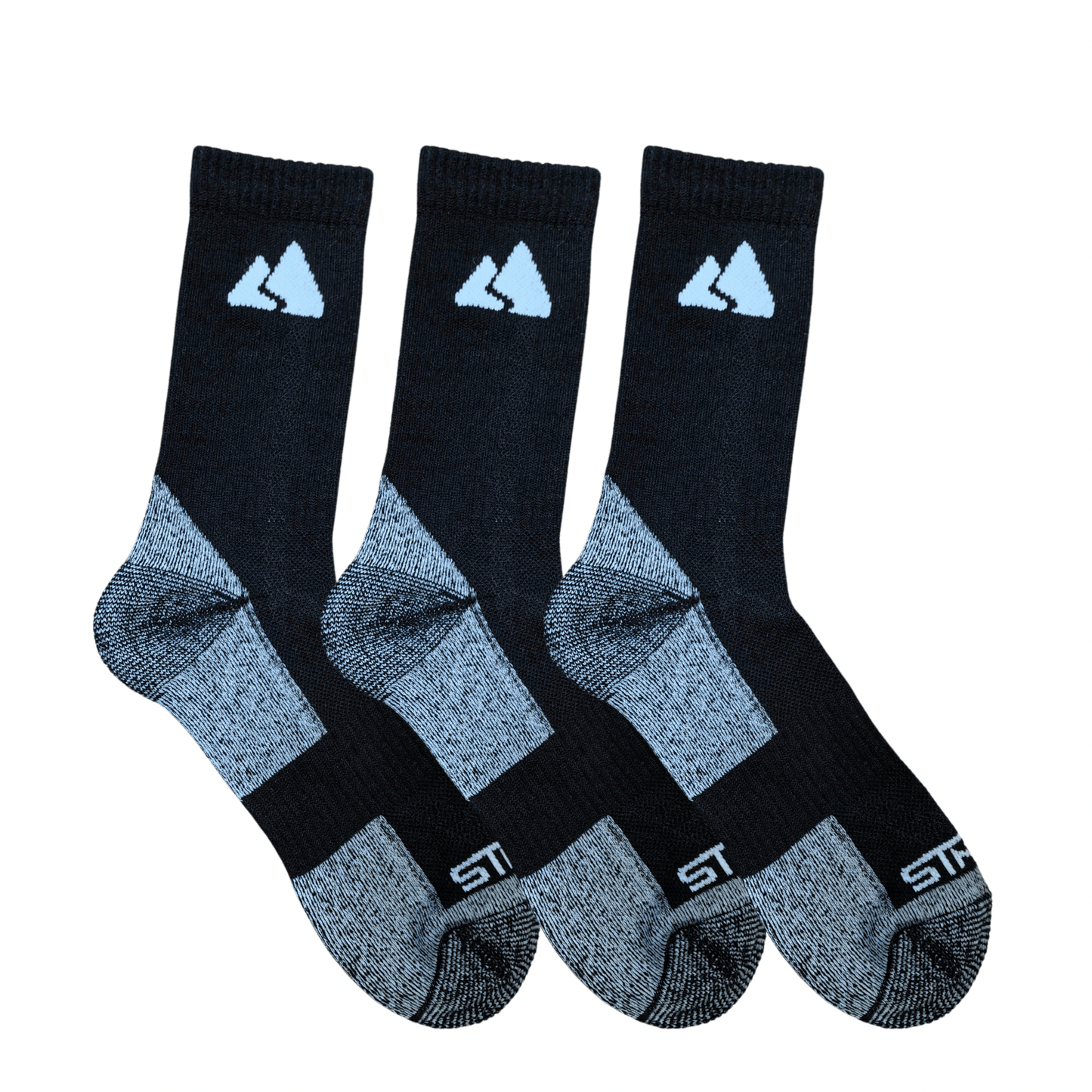 3 pack Black and grey merino wool thermal socks with heel and toe cushioning