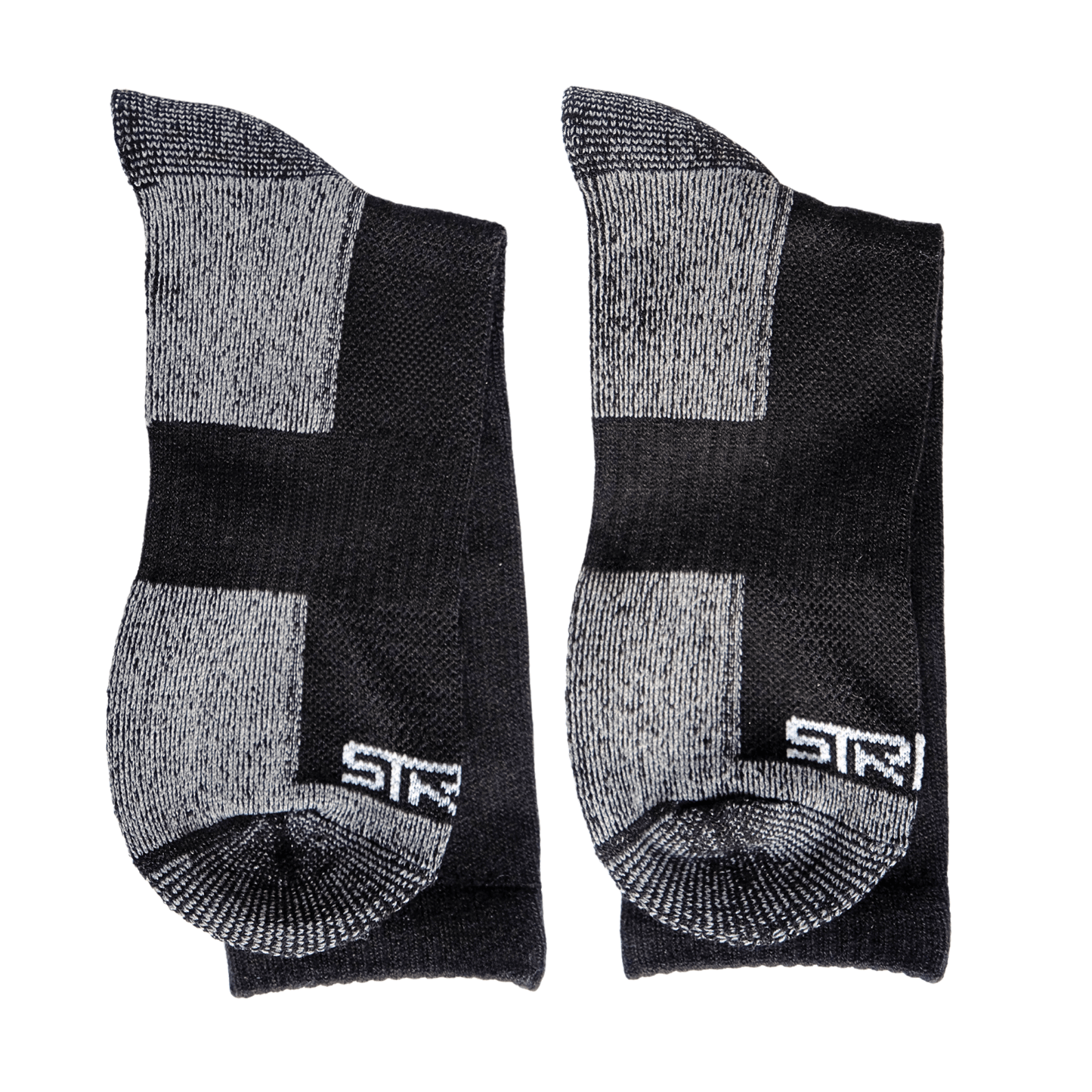 Black and grey merino wool thermal socks with heel and toe cushioning